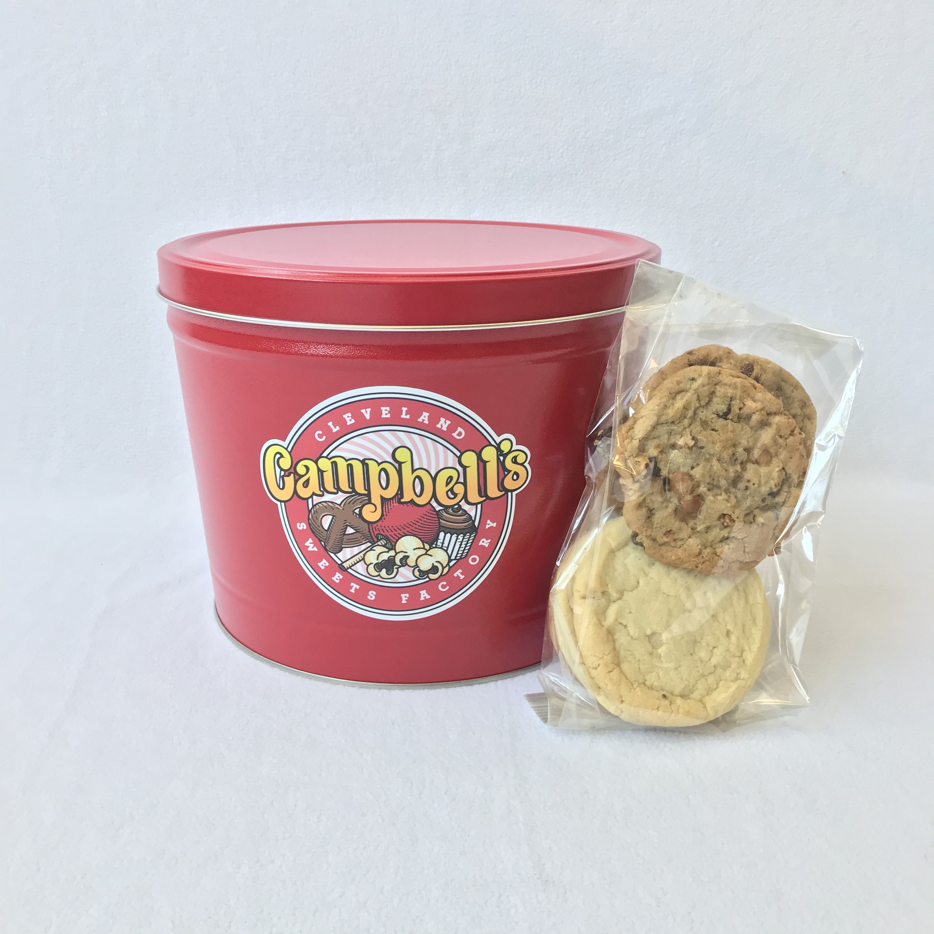 2 gallon tin and cookies